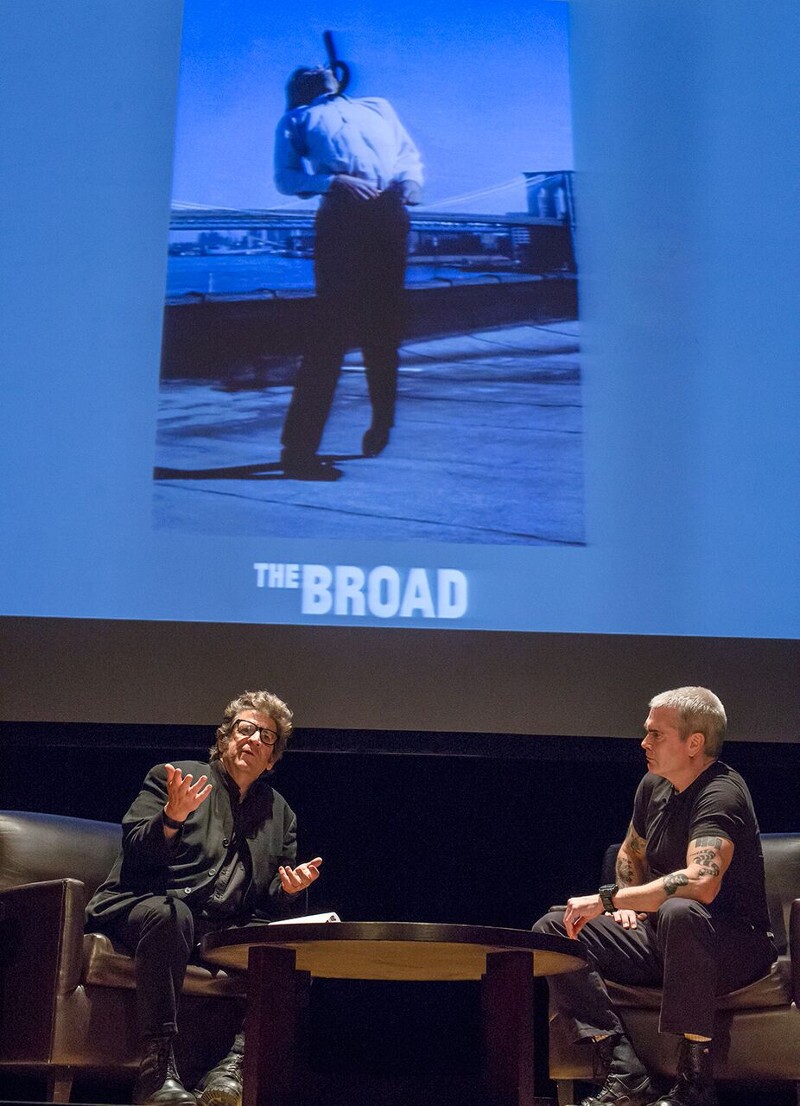 From left, artist Robert Longo and Henry Rollins speak during The Un-Private Collection
