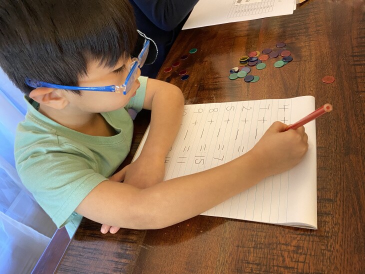 Mason Nguyen, 4, practices his math skills at home. | Courtesy Mayelle Nguyen