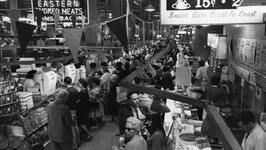 Busy aisles at Grand Central Market c. 1966 | William Reagh Collection at the Los Angeles Public Library
