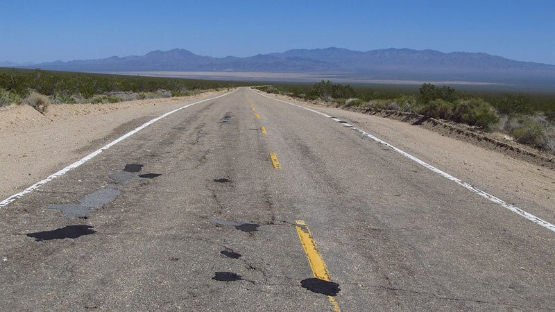 Potholes cold-patched in the Mojave Preserve