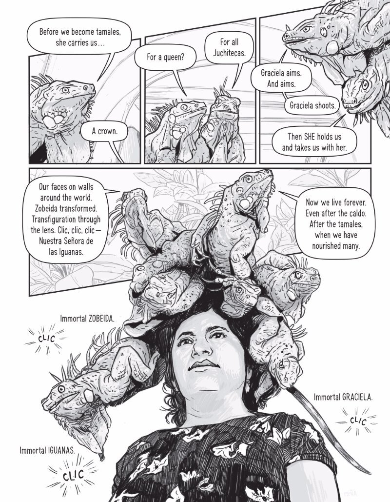 Pages of PhotoGRAPHIC | © J. Paul Getty Trust. Text: © Isabel Quintero. Illustrations: © Zeke Peña. Photographs: © Graciela Iturbide - PST LA/LA