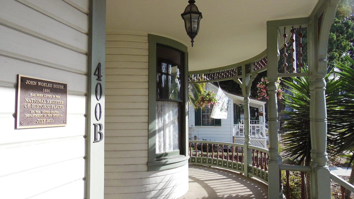 Shot of the John Woelke House in Anaheim, CA, from its porch.