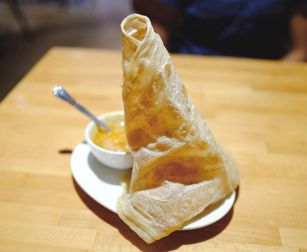 Roti canai served with curry at Penang Malaysian Cuisine in West Covina
