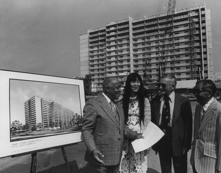 The Little Tokyo Towers under construction in June 1975. Courtesy of the Los Angeles Public Library.