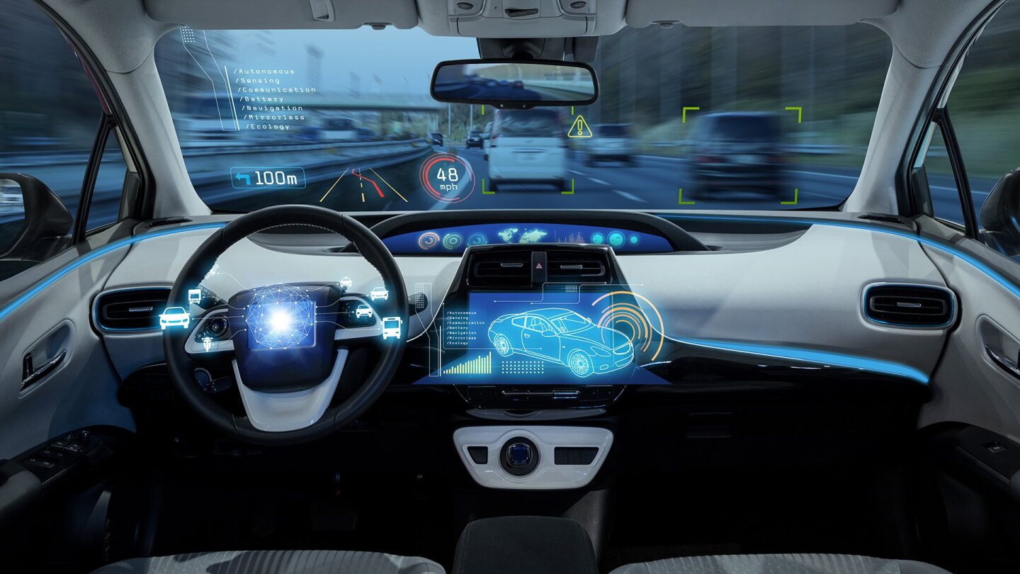 Inside a self-driving vehicle.