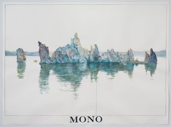 "South Tufa, Mono Lake at 7:12 AM, June 18th, 2013." Watercolor, gouache, and ink on paper 71" x 96" |Photo: Robert Wedemeyer. Image courtesy of Rob Reynolds, Copyright 2013.