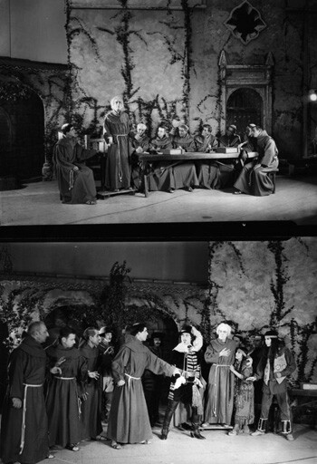 Photo: Actors portray Franciscans, California Indians, and Spaniards in John S. McGroarty's <em>Mission Play</em>, first performed in 1912 across the street from the San Gabriel Mission. | Courtesy of the Los Angeles Public Library