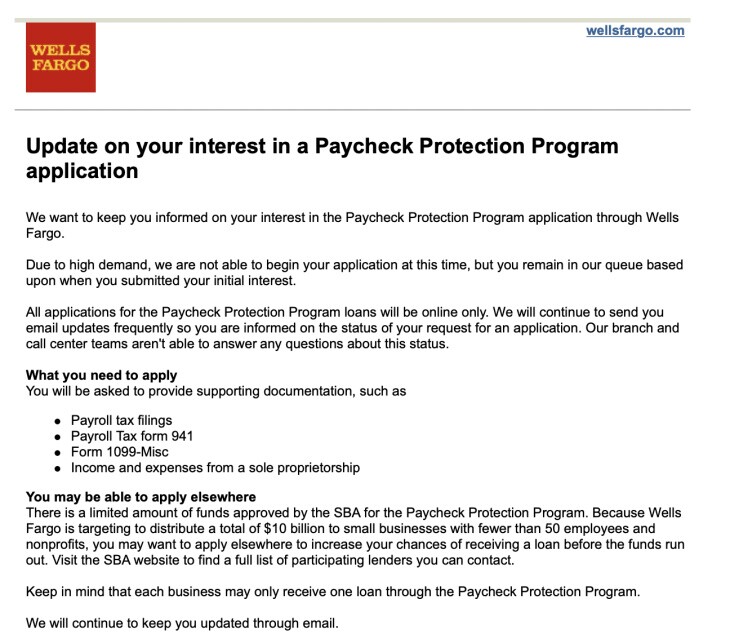 Kimberly Austin received this email from Wells Fargo on April 6, 2020. | LAist