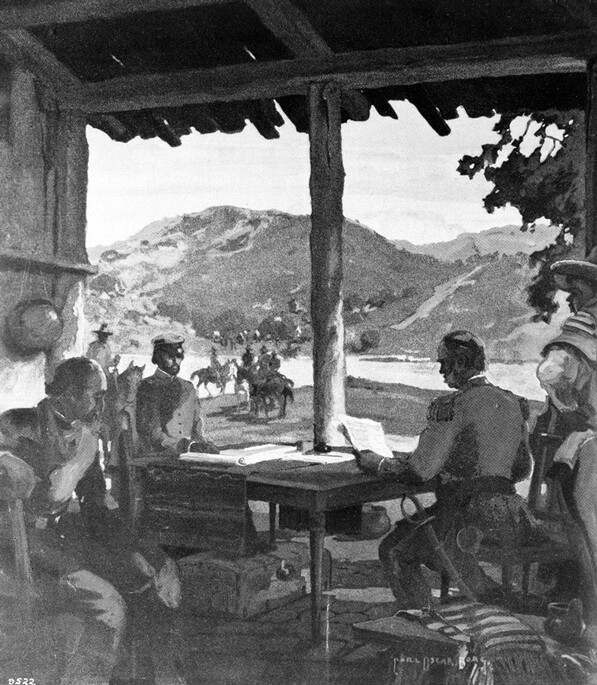 'The Capitulation of the Mexican Army at Cahuenga,' painted by Carl Oscar Borg circa 1931. Courtesy of the Title Insurance and Trust / C.C. Pierce Photography Collection, USC Libraries.