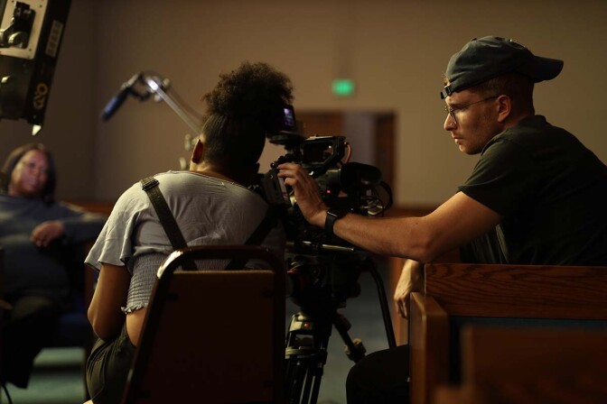 Allison Waite and her crew interviewing someone for "The Dope Years: The Story of Latasha Harlins." | Courtesy of Allison Waite