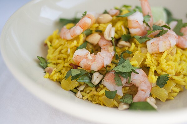 Turmeric Rice Pilaf with Coconut Milk and Shrimp