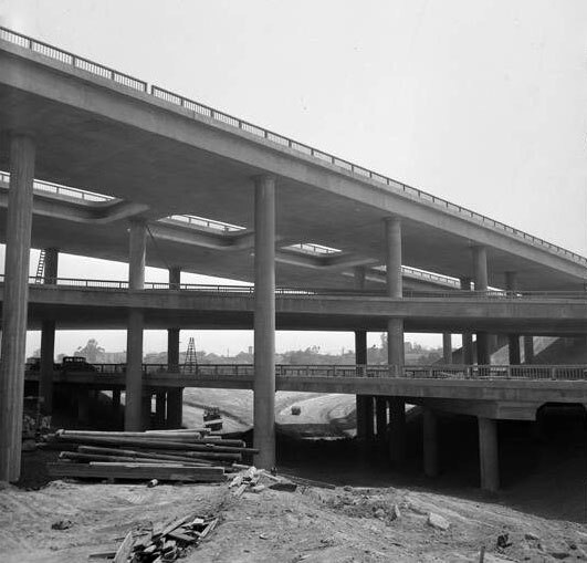 The Four Level nearing completion on July 18, 1949. Courtesy of the Los Angeles Times Photographic Archive, Department of Special Collections, Charles E. Young Research Library, UCLA.