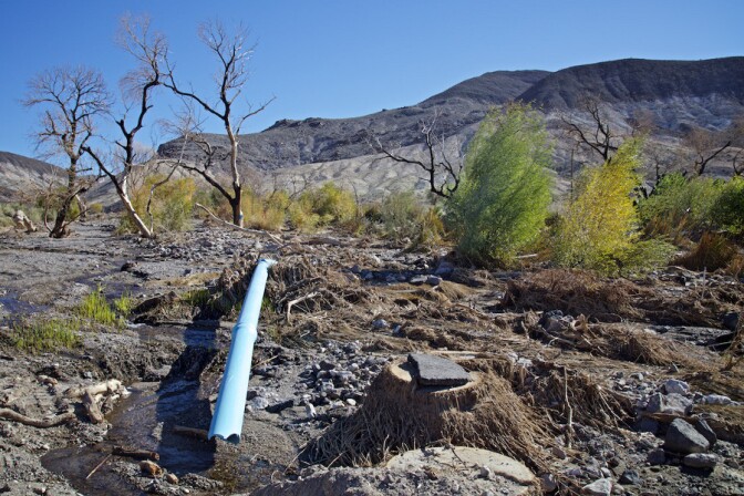Blue Pipe Unearthed by Flood at Grapevine Canyon - Death Valley, CA - 2015
