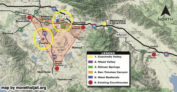 A map published by Whitewater jail opponents to publicize their preferred alternative locations for a new county jail