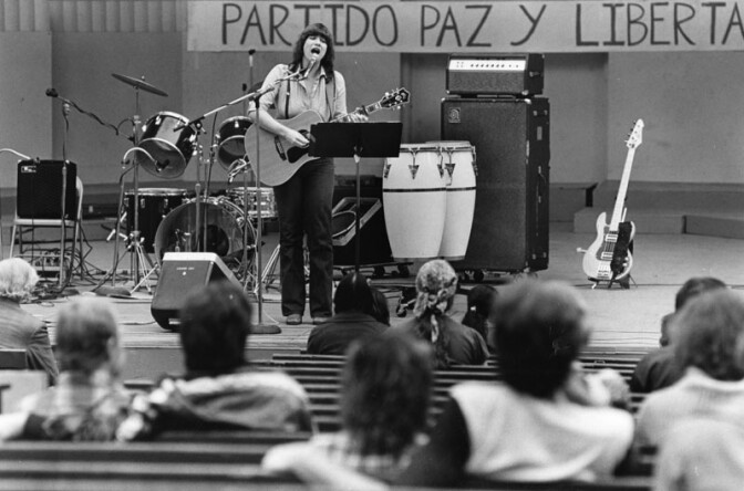 On January 17, 1981, singer Karen Gallagher performed during a counter inaugural demonstration held in MacArthur Park – Ronald Reagan had just been elected to his first term
