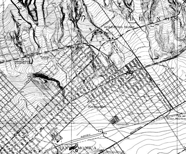 1925 topographic map of Sawtelle and neighboring areas. Courtesy of the California Geographical Survey, CSUN.