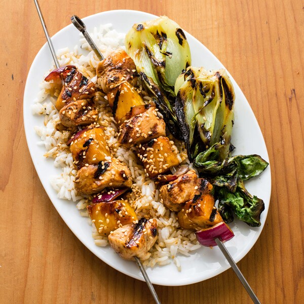 Teriyaki Chicken Kebabs with Grilled Bok Choy