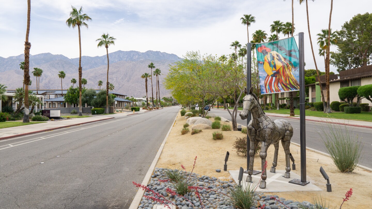 Christopher Myers' "The Art of Taming Horses" is installed at Tahquitz Canyon Way in Palm Springs for Desert X 2021.