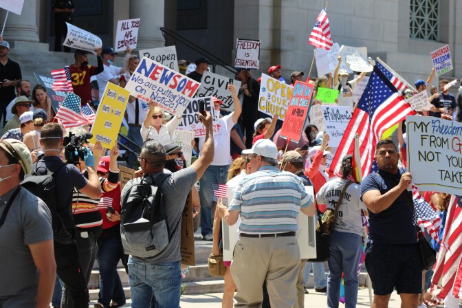 Anti-Stay-At-Home Order protest in Downtown L.A. on May 1, 2020 | Karen Foshay