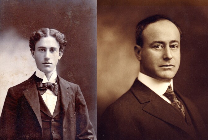 Pasadena developer Arthur S. Heineman, pictured on the left as a young man and on the right in middle age, is credited with coining the word motel.