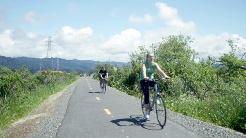 bikers on the humboldt bay trail