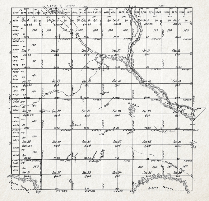 Land Survey map depicting "Indian ditches," W. Von Schmidt (1855)