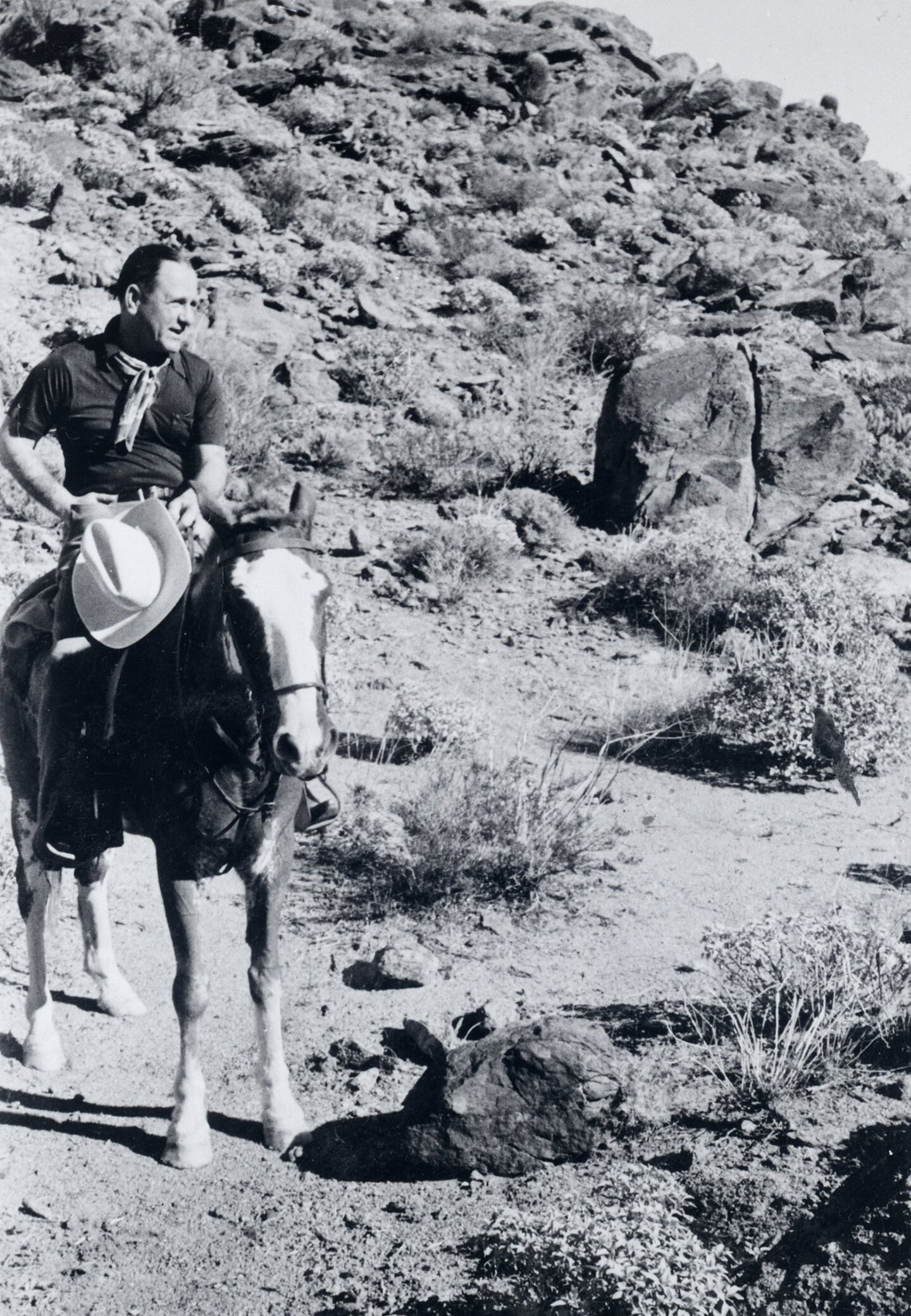 Harry Bennett rode on horseback in the desert.