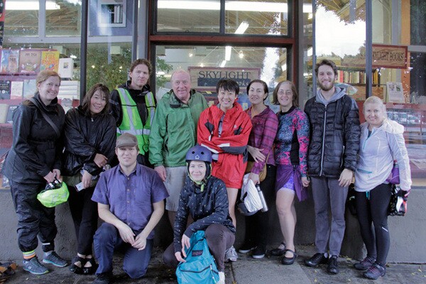 Riders in front of Skylight Books | Photo: Krista Carlson