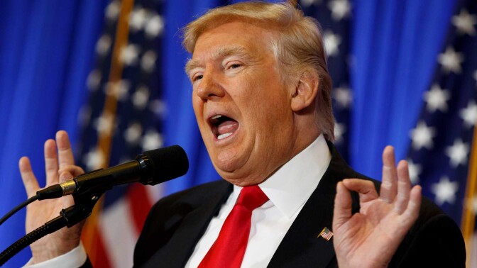 President-elect Donald Trump speaks during a news conference in the lobby of Trump Tower in New York, Jan. 11, 2017 | Photo by Evan Vucci/Associated Press.