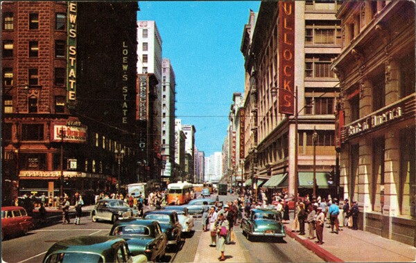 Seventh and Broadway in the early 1950s. Courtesy of the James Rojas Collection, Metro Transportation Library and Archive. Used under a Creative Commons license.