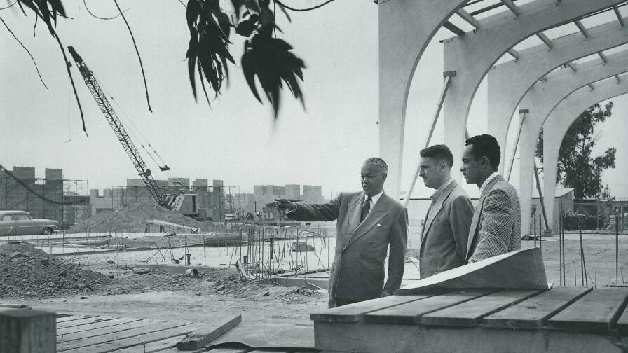 Paul Revere Williams discusses a project with others at the site of the future LAX | Still from "Hollywood's Architect"