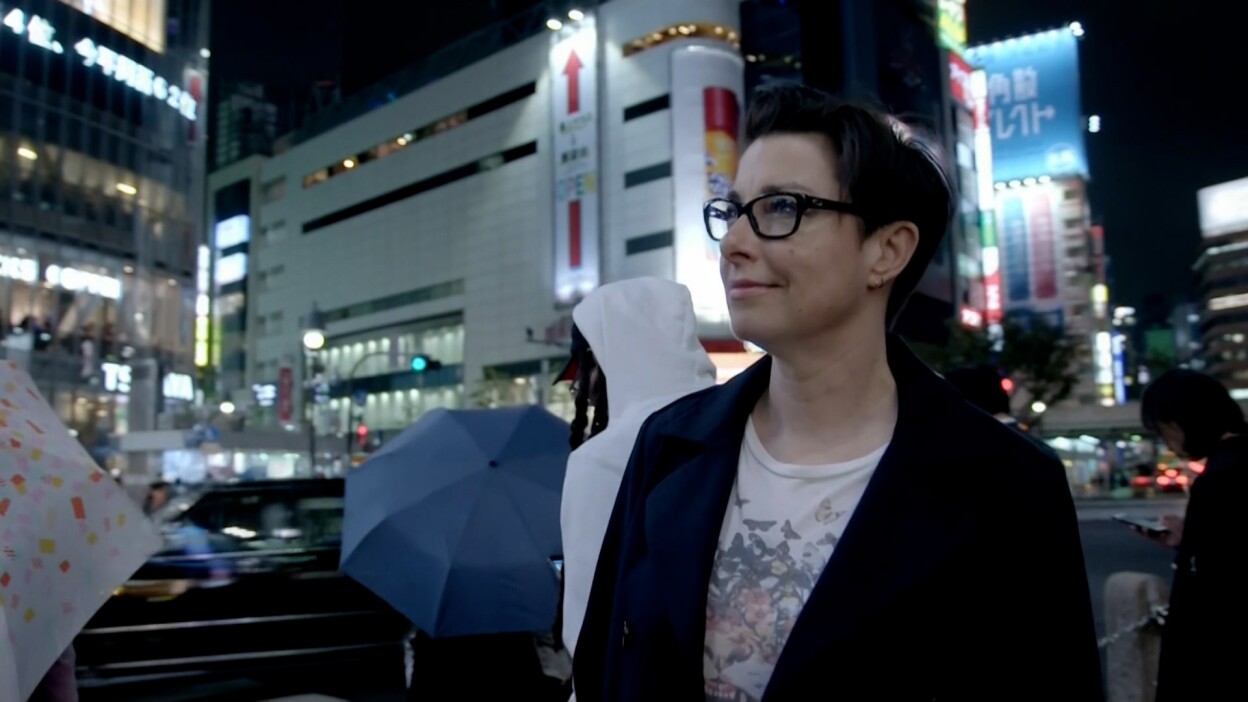 Sue Perkins on the streets of Tokyo, Japan.