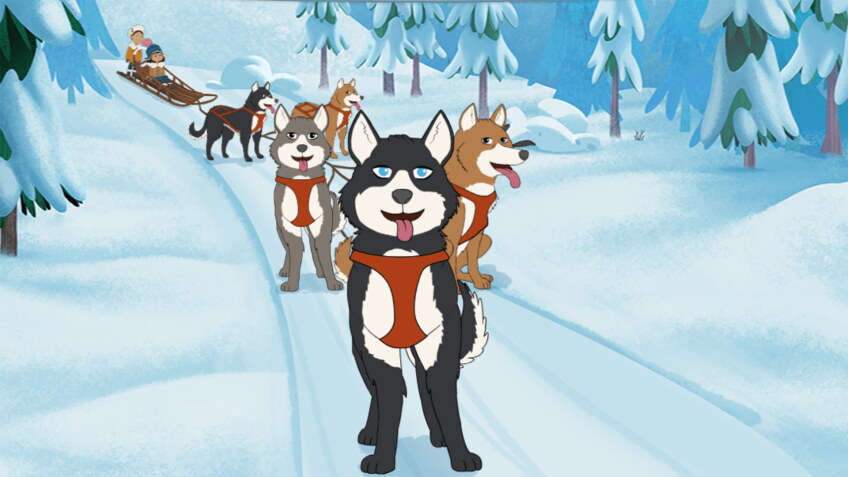 Cartoon sled dogs
