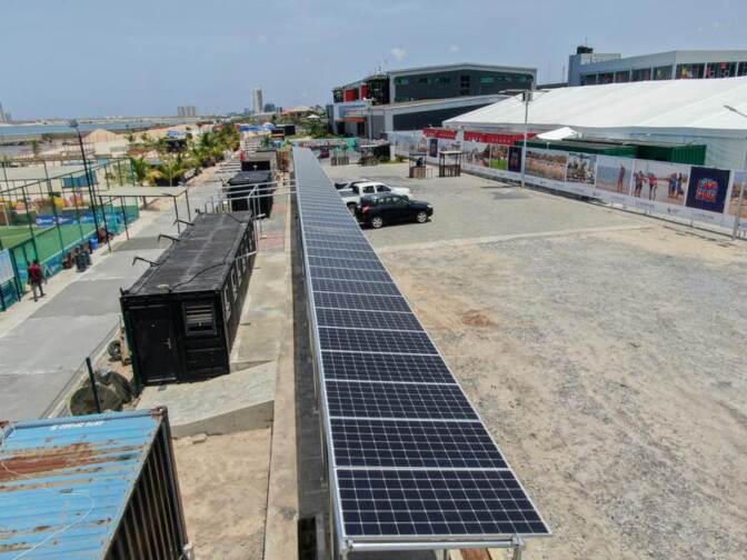 A view shows solar panels installed by Arnergy Solar Limited at an isolation center for the coronavirus disease (COVID-19) patients in Lagos, Nigeria, May 1, 2020. | Arnergy Solar Limited/Handout via REUTERS