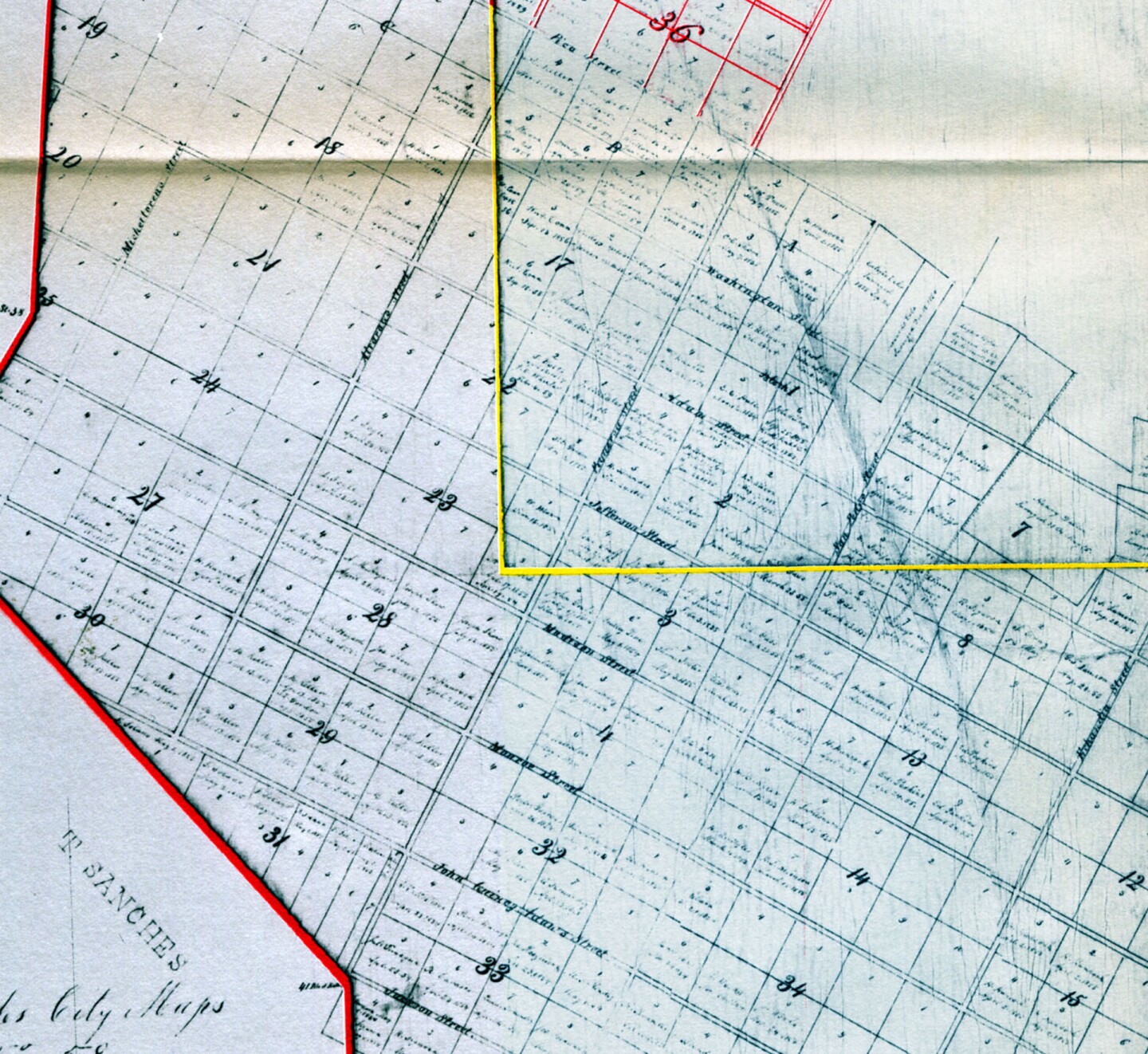 A detail of the above map, scanned from a reproduction from the USC Libraries' Special Collections.