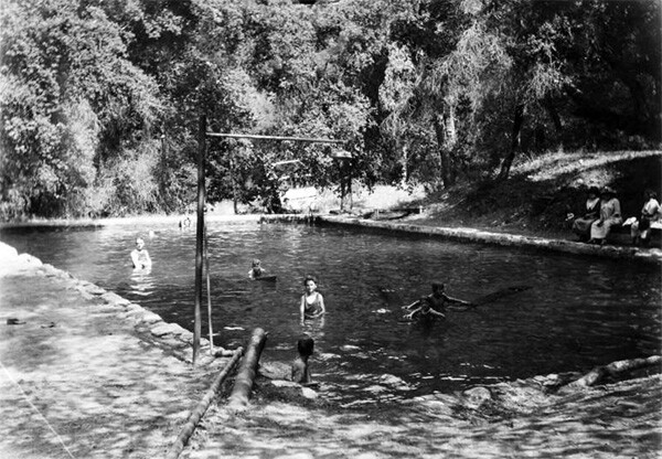 A swimming pool at Camp Rincon, Azusa, ca.1930 | Digitally reproduced by the USC Digital Library; From the California Historical Society Collection at the University of Southern California