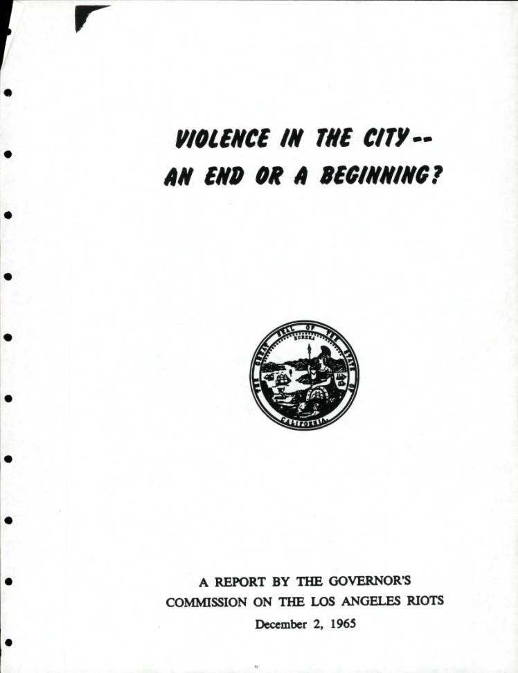 Violence in the City, cover, 1965. | Los Angeles Webster Commission records, 1931-1992, USC Digital Libraries