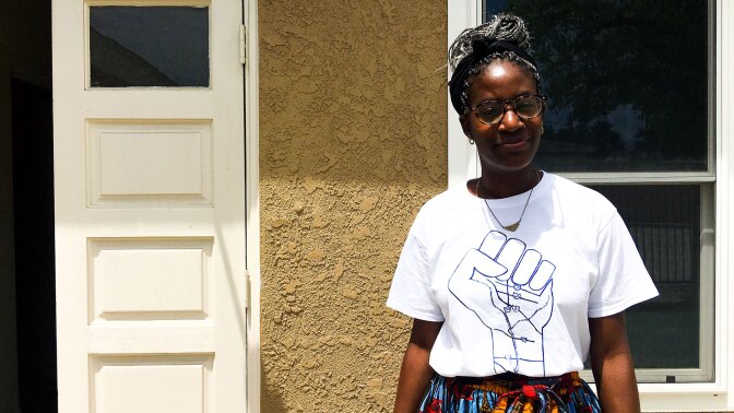 Taylor Thomas at East Yard Communities for Environmental Justice office
