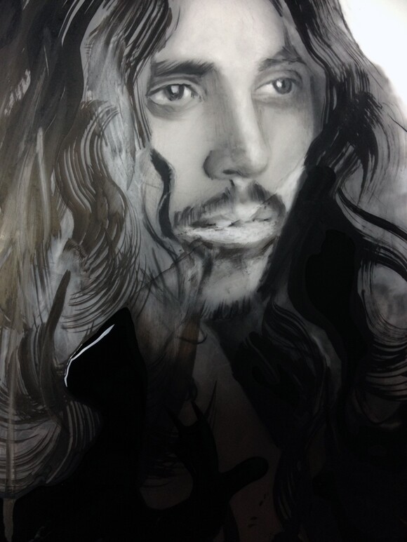 Detail of Shay Bredimus' portrait of Allan.