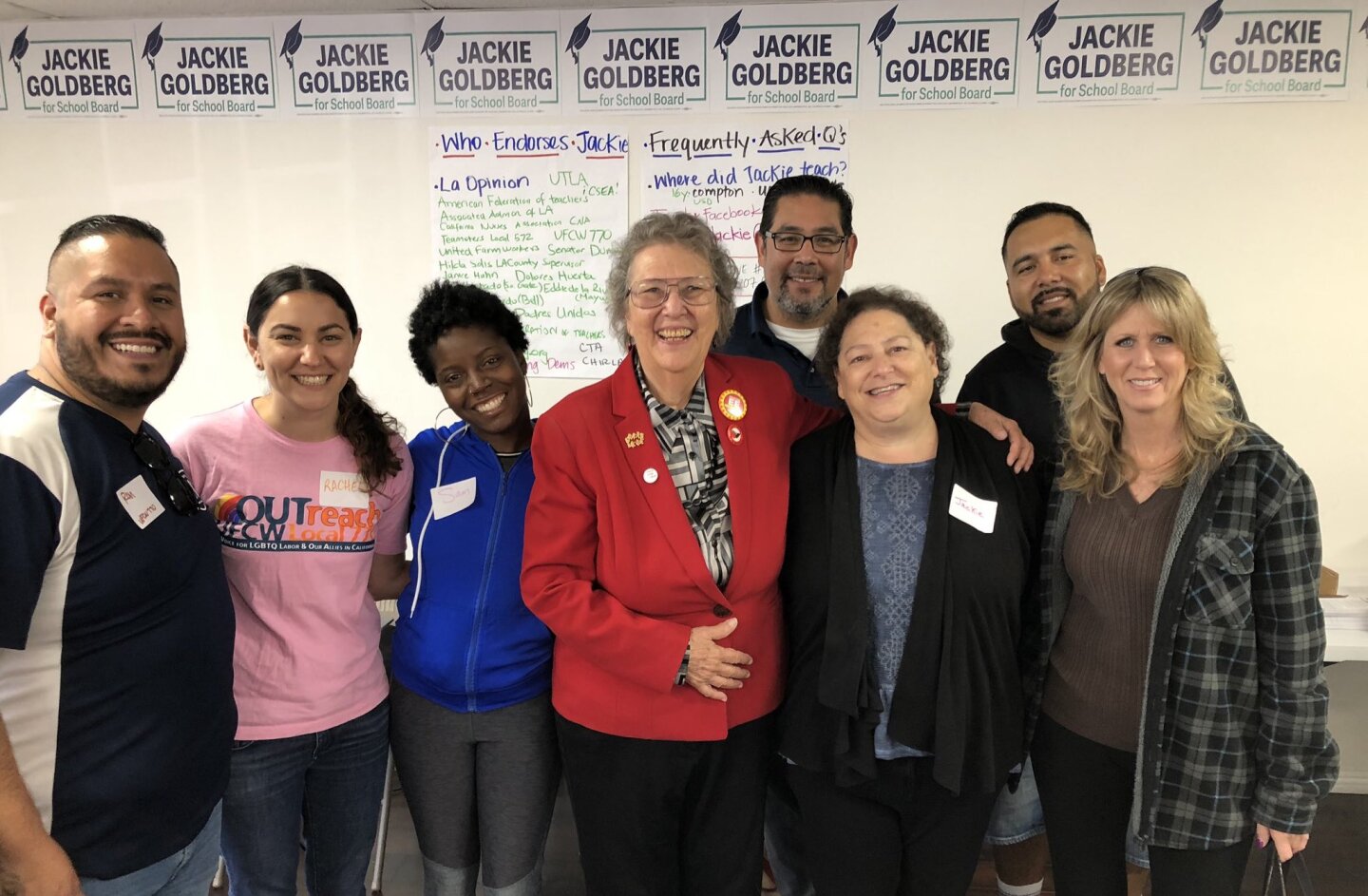 Jackie Goldberg smiling for photo with UFCW770 members in May 2019