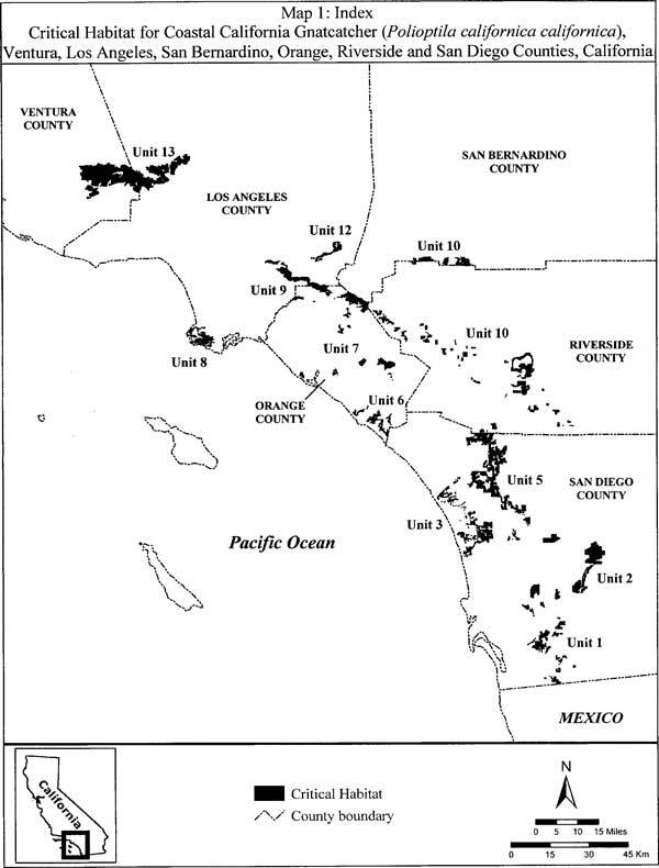 Map of gnatcatcher critical habitat. | Image: Courtesy USFWS