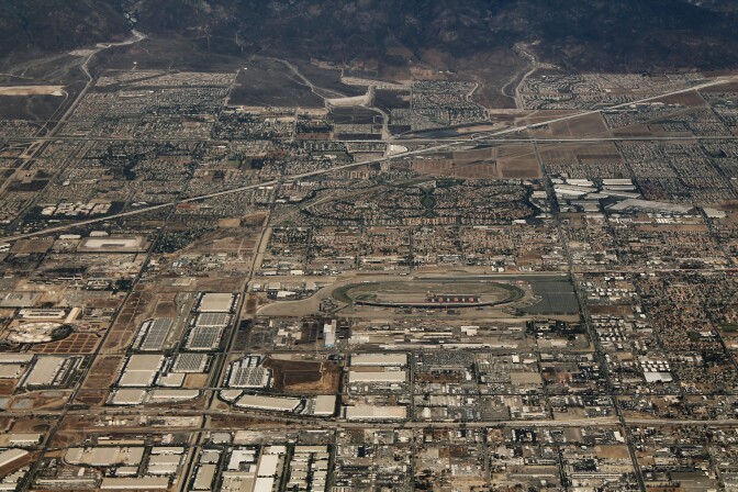 fontana 2013 aerial image of homes and warehouses