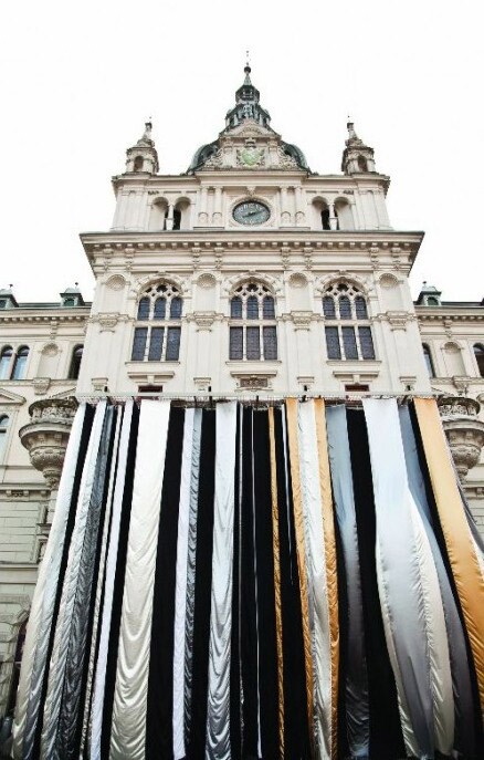 Curtain Call For Graz. Steirischer Herbst. 2009. Utopia and Monument. Curator: Sabine Breitweiser. City Hall, Graz Silk, metal structure.10 x 13 x 1.50 m.
