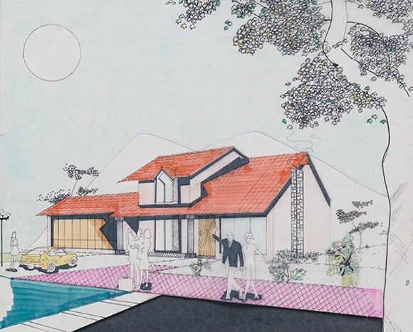 Architectural drawing by Carmen Argote's father, Jorge Javier Argote. 1984.