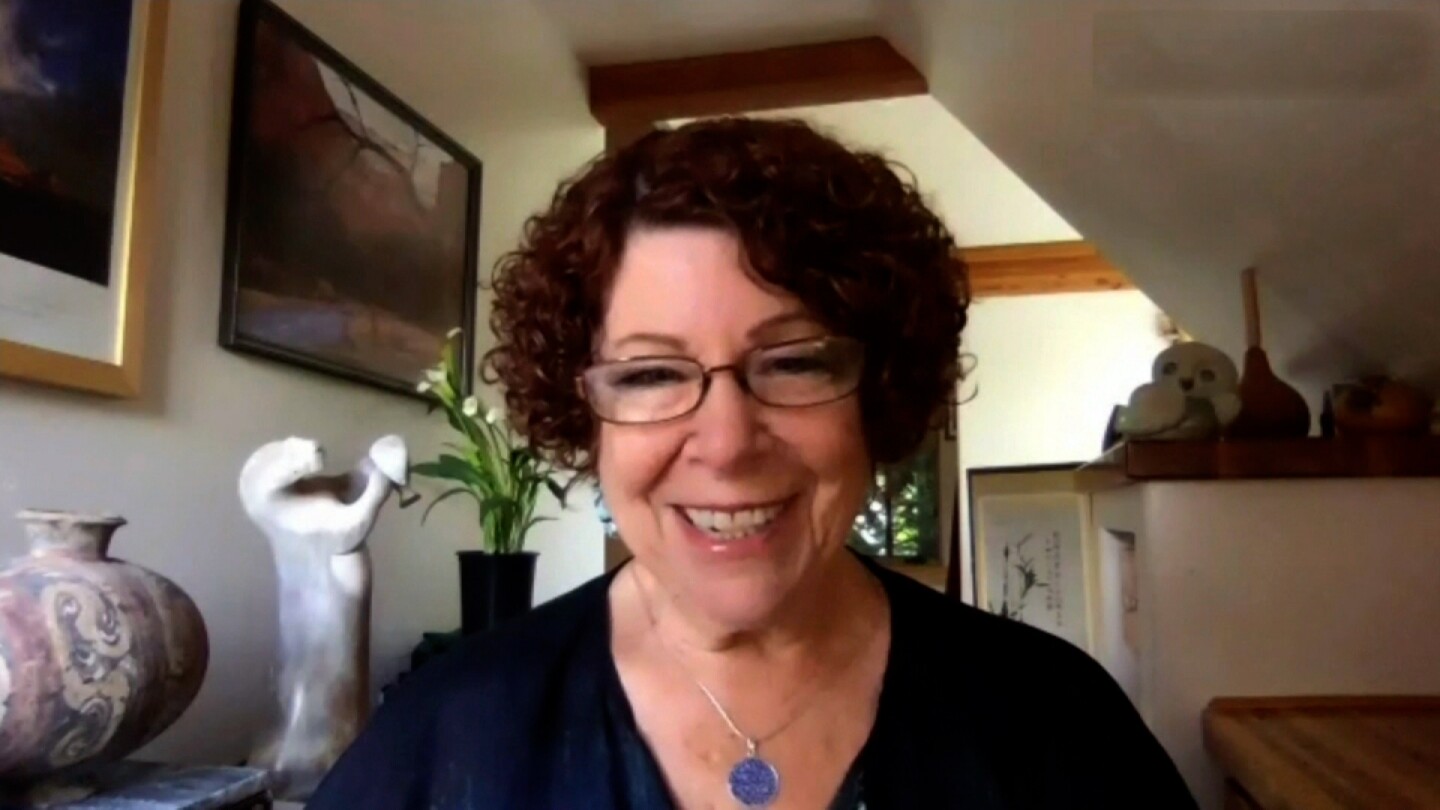 Meg Wheatley speaks on webcam on "Kamp Solutions: Beyond the Virus"