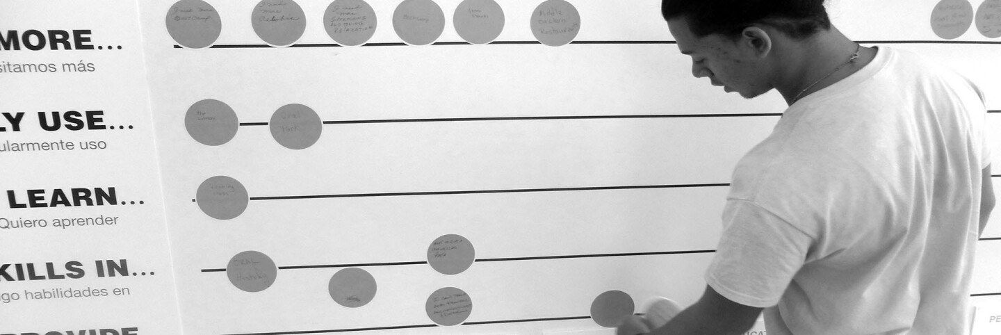 A local resident at the Poe Park Visitor Center participating in the community visioning activity. | Courtesy of VisionArc