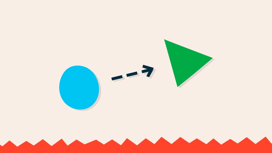 Colorful shapes and and arrow to indicate space
