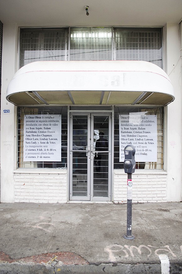 Outside Façade of Otras Obras is kept minimal, as a way of underscoring the temporary nature of the space, according to curator Michael Ray Von.