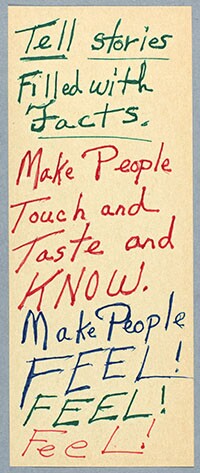 Octavia E. Butler, notes on writing, “Tell stories filled with facts…” ca. 1970-1995. The Huntington Library, Art Collections, and Botanical Gardens. © Estate of Octavia E. Butler.