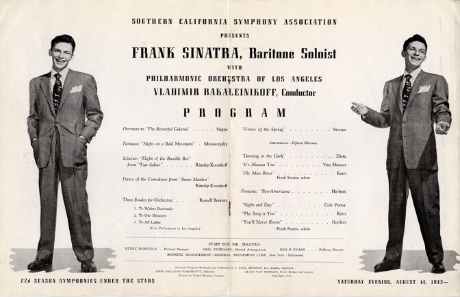 Frank Sinatra Hollywood Bowl Program cover, August 1943 | Los Angeles Philharmonic Archives